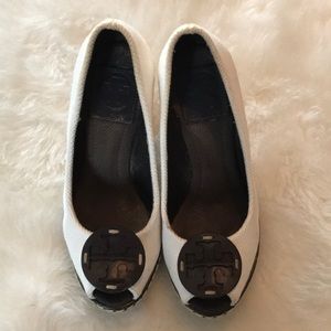Tory Burch peep toe white shoes